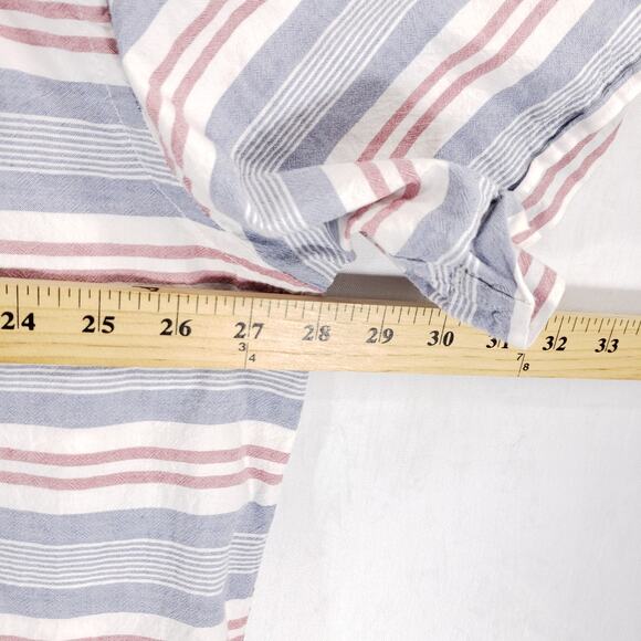 Chaps Shirt Mens 2XB Red White Blue Striped Short Sleeve Chambray Button Down - Picture 7 of 9